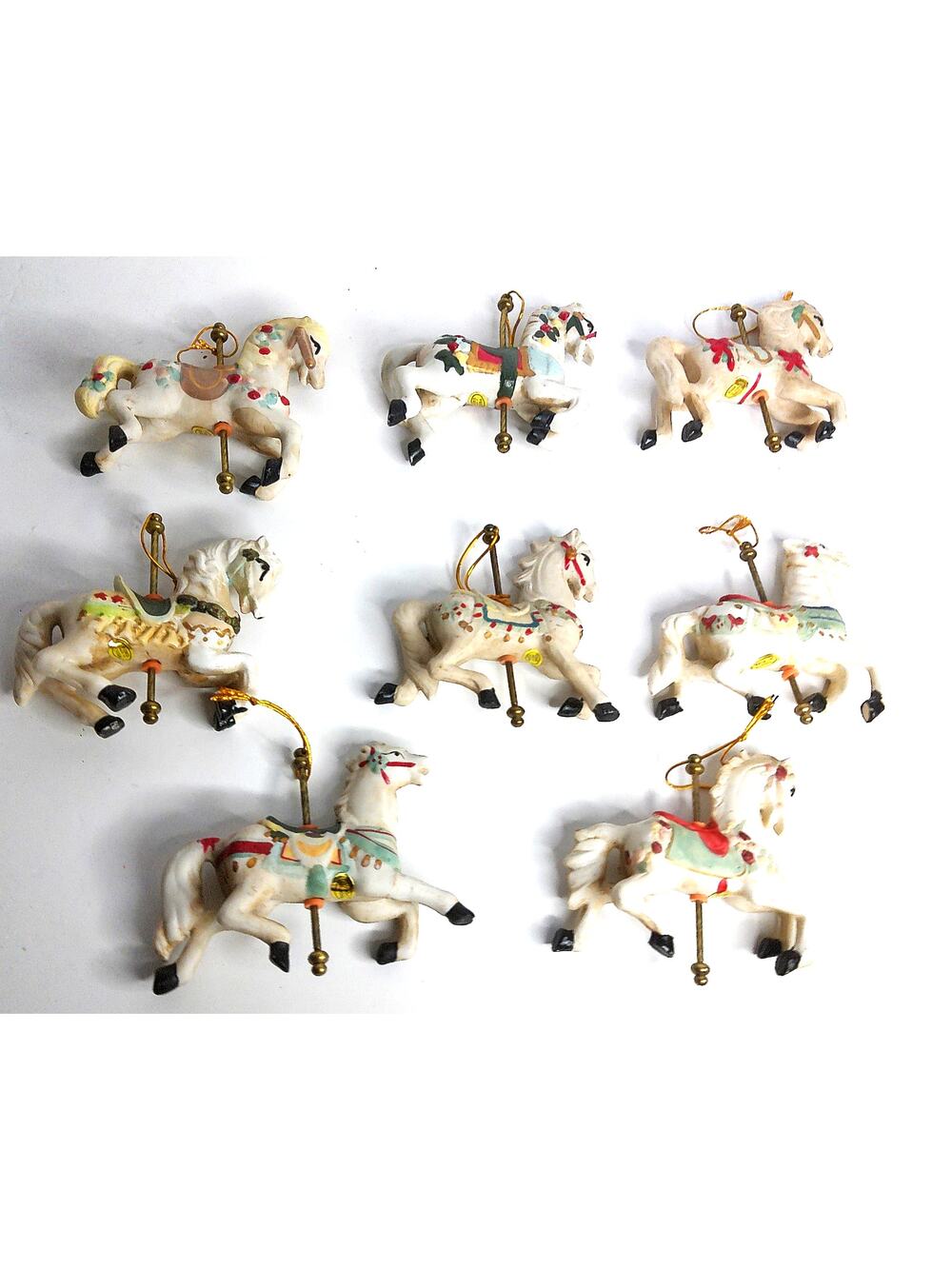 Vtg 1993 QVC Porcelain Carousel Horse Christmas Ornaments Lot 8 Retro Holiday